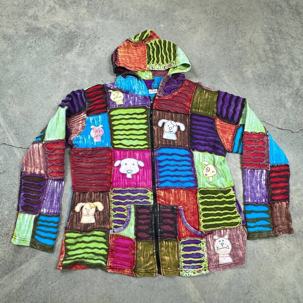 Greater Good Network Hoodie Jacket Sweatshirt Womens XL Puppy Boho Hippie Nepal